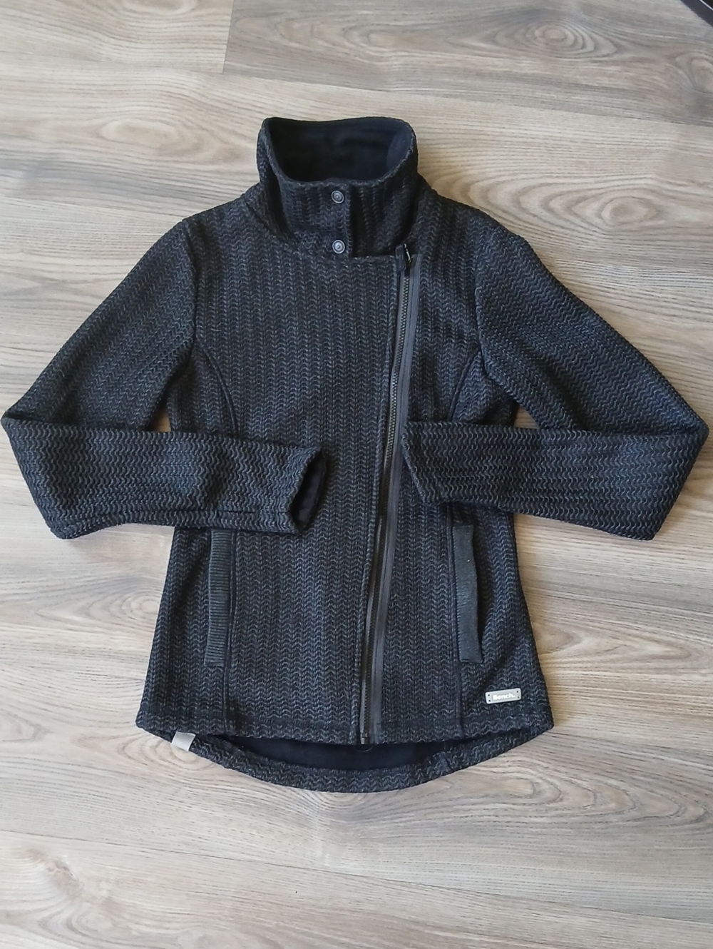 BENCH Raiseout Asymmetrical Zip Thru Jacket Women's Black Charcoal Fleece Small